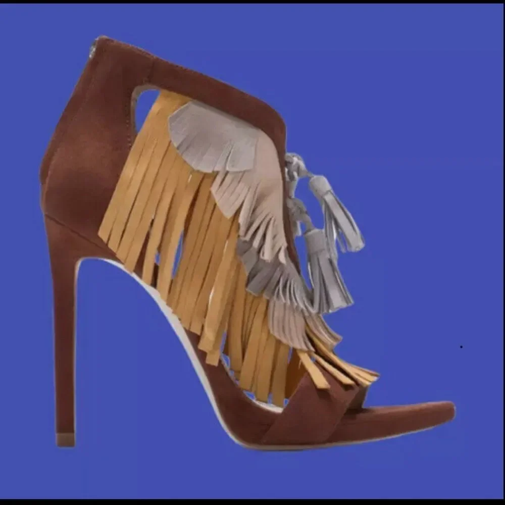 NEW ZARA MULTICOLOR Tri-color FRINGE SANDAL HIGH HEELS size 39 / 8 BLOGGERS FAVE - Picture 11 of 11